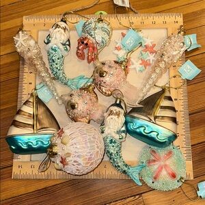 Lot  Glass coastal 12 Christmas Ornaments boat santa merman and more NEW